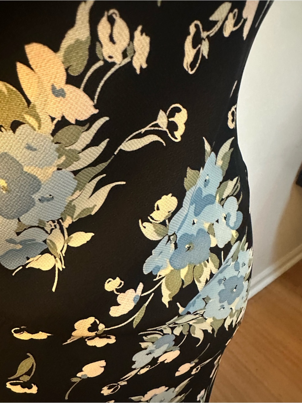 Betsey Johnson Black Slip Dress with Blue and Cream Floral Print - Picture 13 of 14